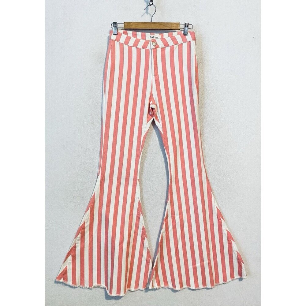 Peach Love California Pink and White Striped Flare Jeans